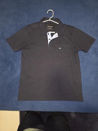 Camisa Polo Azul-Marinho Poá com Detalhes - Tam. P (Polo One)