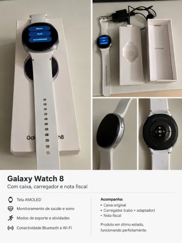 Galaxy Watch 8 44mm - Nota e todos os acessórios.