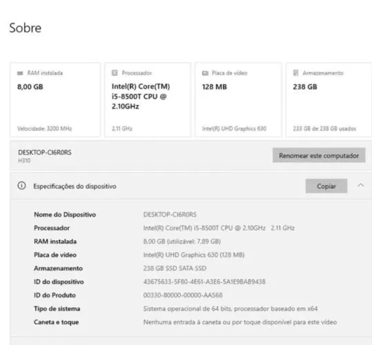 CPU I5 8GERACAO