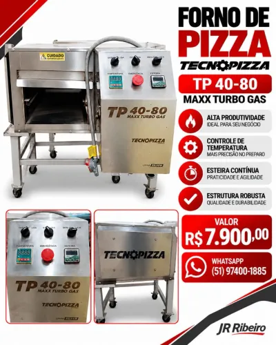 Forno de Pizza Esteira Tecnopizza TP 40-80 Maxx Turbo Gás