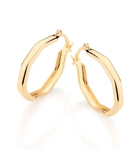 Brinco argola octagonal banhado a ouro 18k<br><br>Cód. 520903