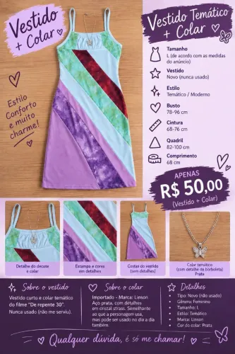 VESTIDO E COLAR "DE REPENTE 30" - NUNCA USADO - ACEITO NEGOCIAR