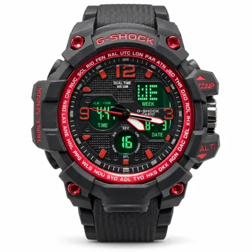 RELÓGIO G-SHOCK BORRACHA PRETA COM DETALHE MERVELHO MASCULINO