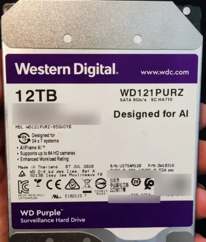 HD WD Purple 12TB WD121PURZ SATA 3,5 usado no estado, final WBVD