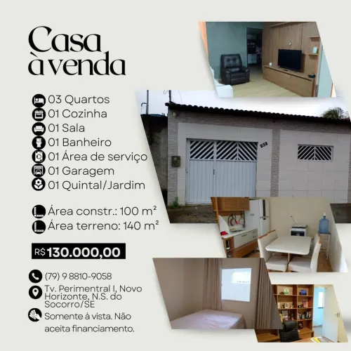 Casa à venda na Tv. Perimentral, Novo Horizonte, Nossa Senhora do Socorro, SE