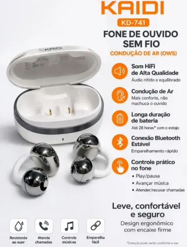Fone Bluetooth KAIDI KD-741 Condução de Ar (OWS) <br>?Descrição: