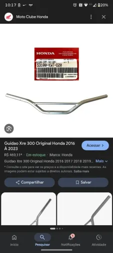 Guidão XRE 300 2020 adiante