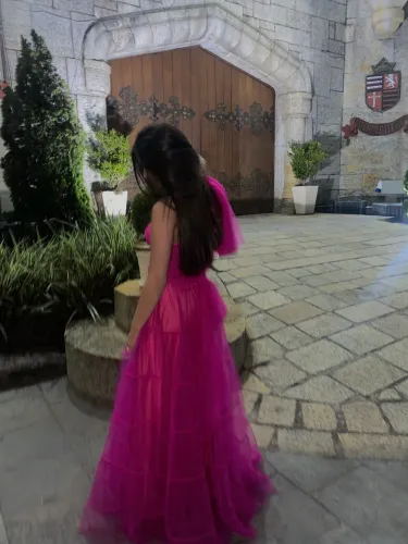 Vestido de festa rosa de tule tomara que caia tamanho P