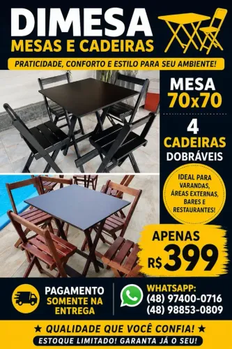 Jogo de mesa dobrável a pronta entrega direto da fábrica para o seu espaço Faca seu pedido