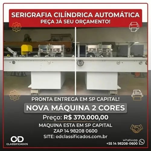 312 Maquina Serigráfica cilíndrica automática máquina nova 2 cores R$ 370.000,00 Maquina e