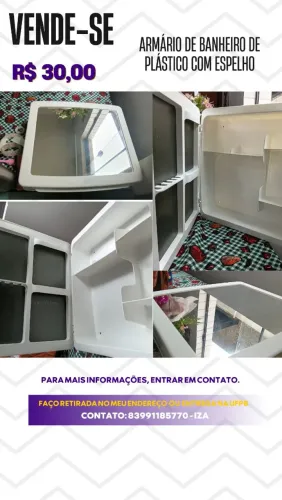 Armário de plástico com espelho para banheiro