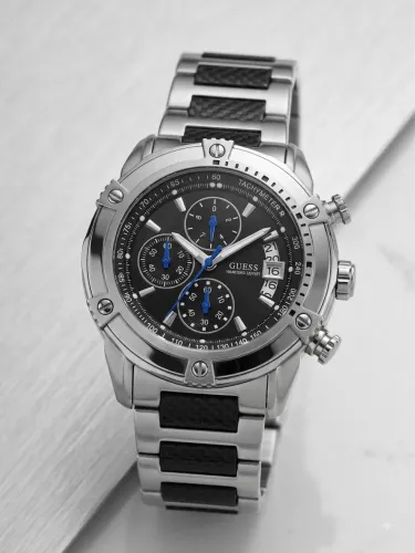 Relógio Guess Waterpro U18507G2 em aço com detalhes de fibra de carbono