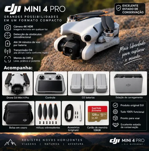 Drone DJI Mini 4 Pro Fly More Combo DJI RC 2 Com Tela