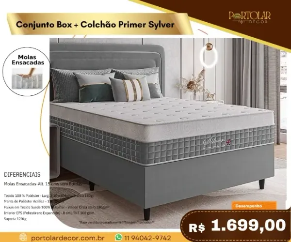 Conjunto Box + Colchão Primer Sylver, a pronta entrega
