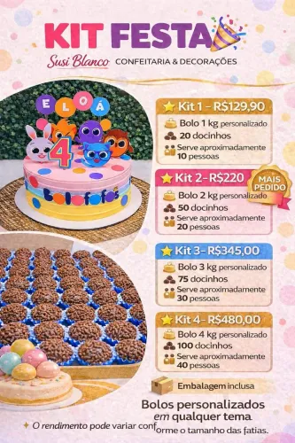 Kit Festa com Bolo personalizado e Docinhos