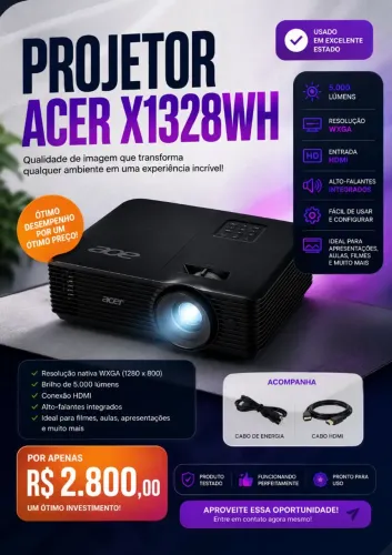 PROJETOR ACER X1328WH - 5000 LÚMENS