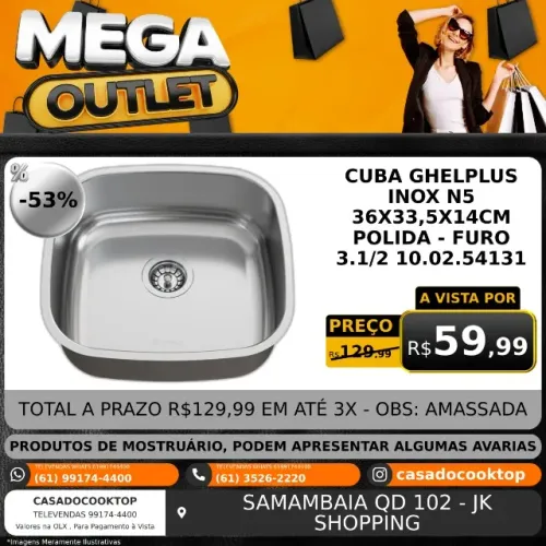 CUBA GHELPLUS INOX N5 36X33,5X14CM POLIDA - FURO 3.1/2 10.02.54131