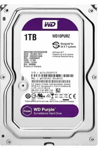 HD Interno WD 1TB Purple, 5400 RPM, SATA 3 - WD10PURZ