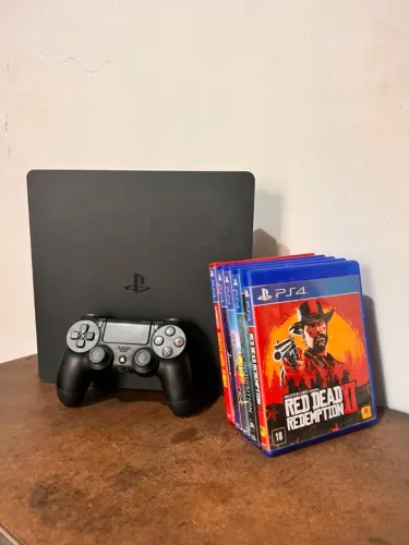 PS4 SLIM 1TB + 5 JOGOS + CONTROLE ORIGINAL