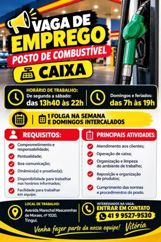 Vaga de emprego: caixa/atendente.