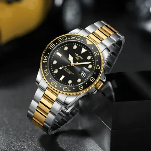 Relogio Nibosi original masculino à prova d' água 3ATM luminoso aço inoxidável
