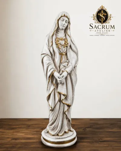 Nossa Senhora das Dores em gesso 31 cm pintura efeito mármore com dourado
