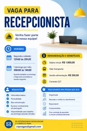 Vaga de recepcionista 