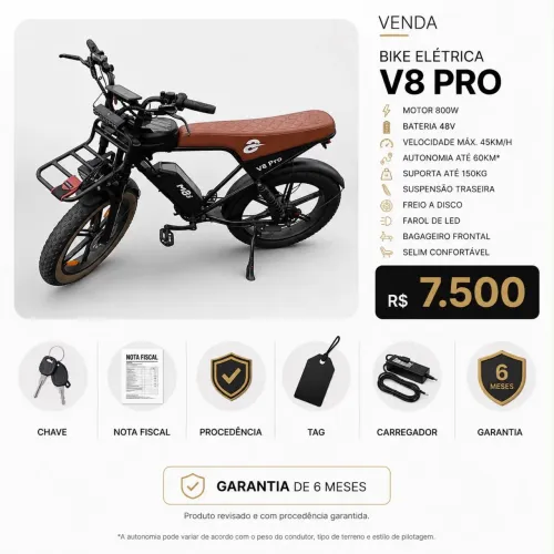 BIKE ELÉTRICA V8 PRO 800w - EXCELENTE ESTADO