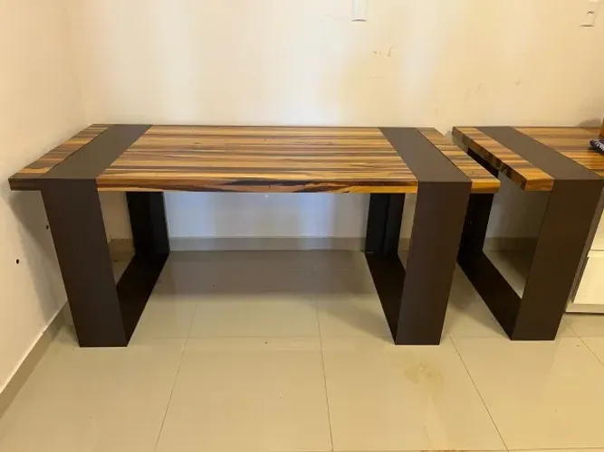 Mesa Diretoria de Luxo Sierra Soho Madeira Maciça e Aço Corten