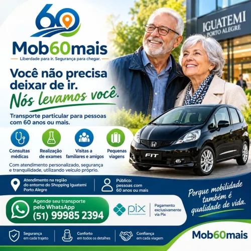 Motorista particular para 60 anos + no entorno do Shopping Iguatemi Porto Alegre RS