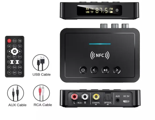 Receptor e Transmissor de Áudio Spdif Nfc Usb Fm Bluetooth 5.0 M6
