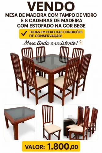 Mesa de madeira linda com 8 cadeiras