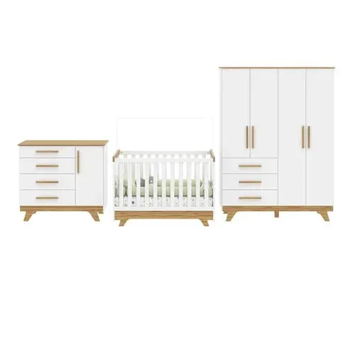 Berço + cômoda + Guarda-roupa infantil retrô branco