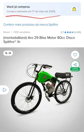 Bike Motorizada, freio disco, spitfire Xr