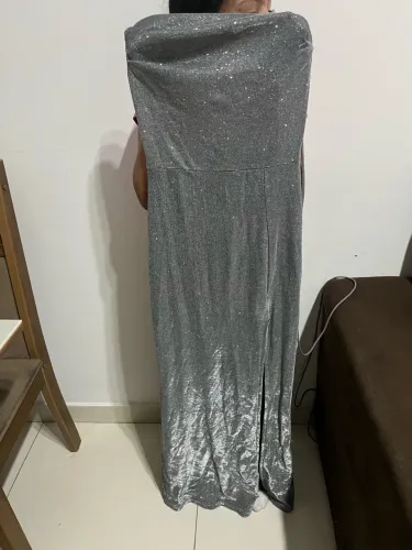 Vestido elegante/casual prata brilhante 