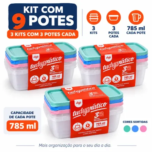 Kit 9 Potes Herméticos Atlanta Dup 785ml Bpa Free