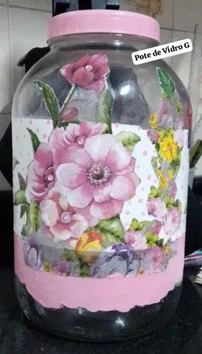 POTE DE VIDRO DECORADO (TAMANHO GRANDE) - NOVO