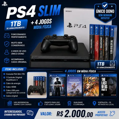 PlayStation 4 Slim 1TB ótimo estado !!!