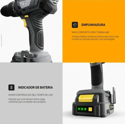 Parafusadeira E Furadeira De Impacto WAP K21 ID03 Sem Fio Com Maleta Organizadora Bivolt