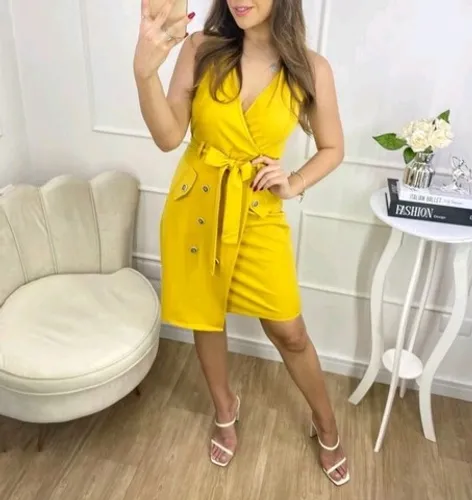 NOVO: VESTIDO ENVELOPE COM BOTÕES E AMARRAÇÃO P/M