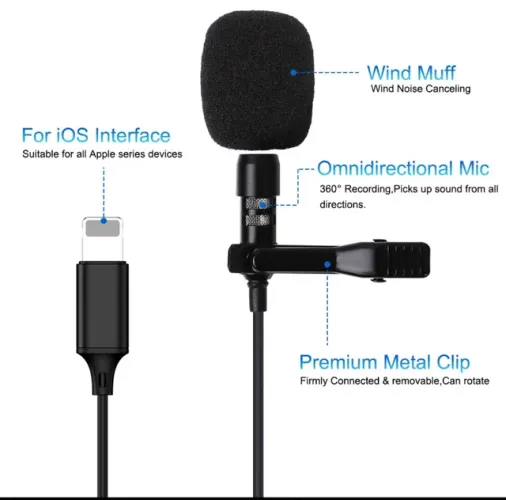 Microfone de lapela entrada tipo C para iPhone 12,13 e 14.