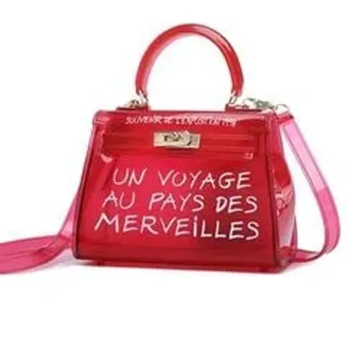 Bolsa 'un voyage au pays des merveilles' Vermelha Transparente Transversal Alça Removível
