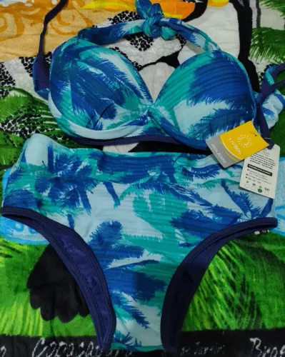 Biquíni moda praia dupla face, azul novo.