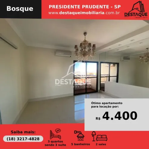 Apartamento para Locação em Presidente Prudente, Bosque, 3 dormitórios, 3 suítes, 5 banhei
