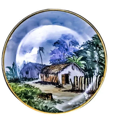 Antigo Prato decorativo Italiano Este Ceramiche Século XVIII D Chifverini pintura mão raro