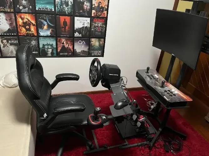 Gamer cockpit Veloce Completo, Monitor c/Base Mancer 32 Curvo+Thrustmaster T248+Cambio TH8