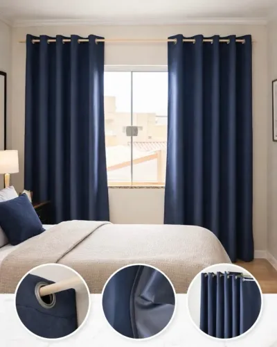 Cortina Azul Marinho com Avesso Acetinado - Kit com 4 Painéis