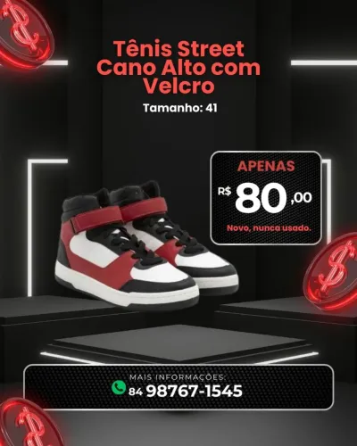Tênis Street Vermelho e Branco Nunca usado Tamanho 41