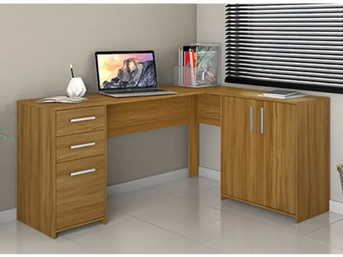 Mesa Home Office de Canto com 3 Portas e 2 Gavetas ( **Promoção Frete Grátis** )