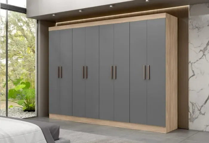 Guarda Roupa Casal 8 Portas 4 Gavetas MDF Cappucino/Onix - Montagem Pela A Loja